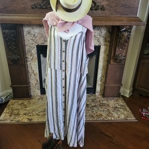 Terra & Sky Sleeveless Long Dress, Linen & Rayon, Pockets, Size 4X